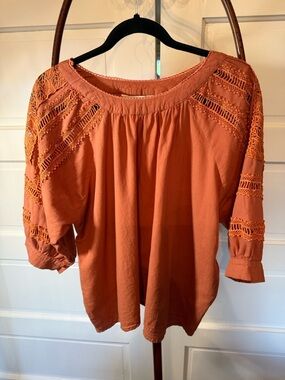 Sundance Lace Boho Peasant Top Rust Orange Oversized XS